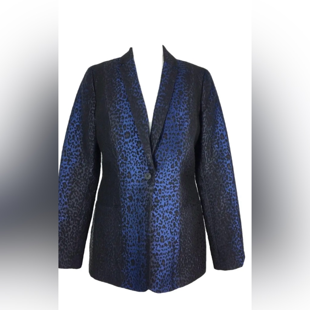 Elie Tahari Black And Blue Animal Print Blazer